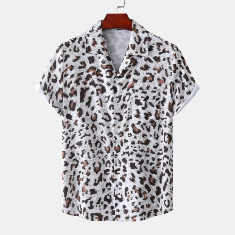 

Mens Short Sleeve Button Down Hawaiian Shirts Hipster Leopard Snake Zebra Print Shirt Men Club Rock Party Shirt Male Chemise 3XL