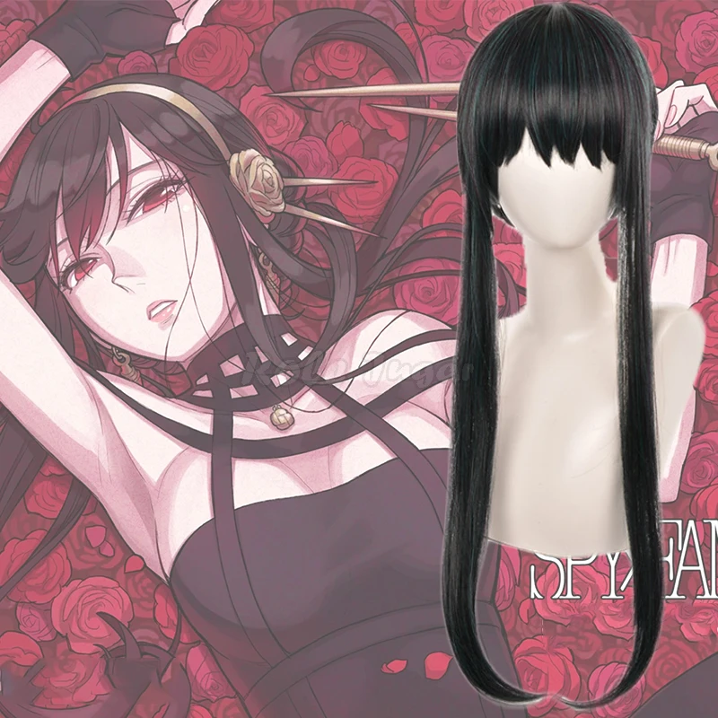 

Парик для косплея по мотивам аниме шпионской семьи, черный, с длинными прямыми дужками, Плетеный пучок, термостойкий, для ролевых игр C50M131