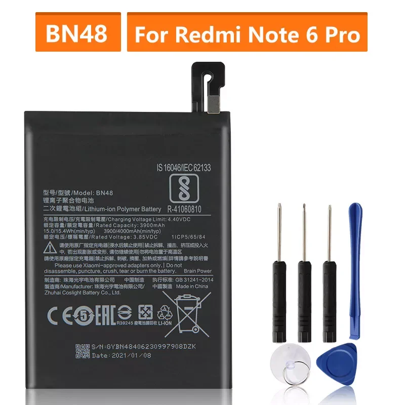 

2023New Replacement Battery For Xiaomi Redmi Note 6 Pro Note6 Pro BN48 Rechargeable Phone Battery 4000mAh