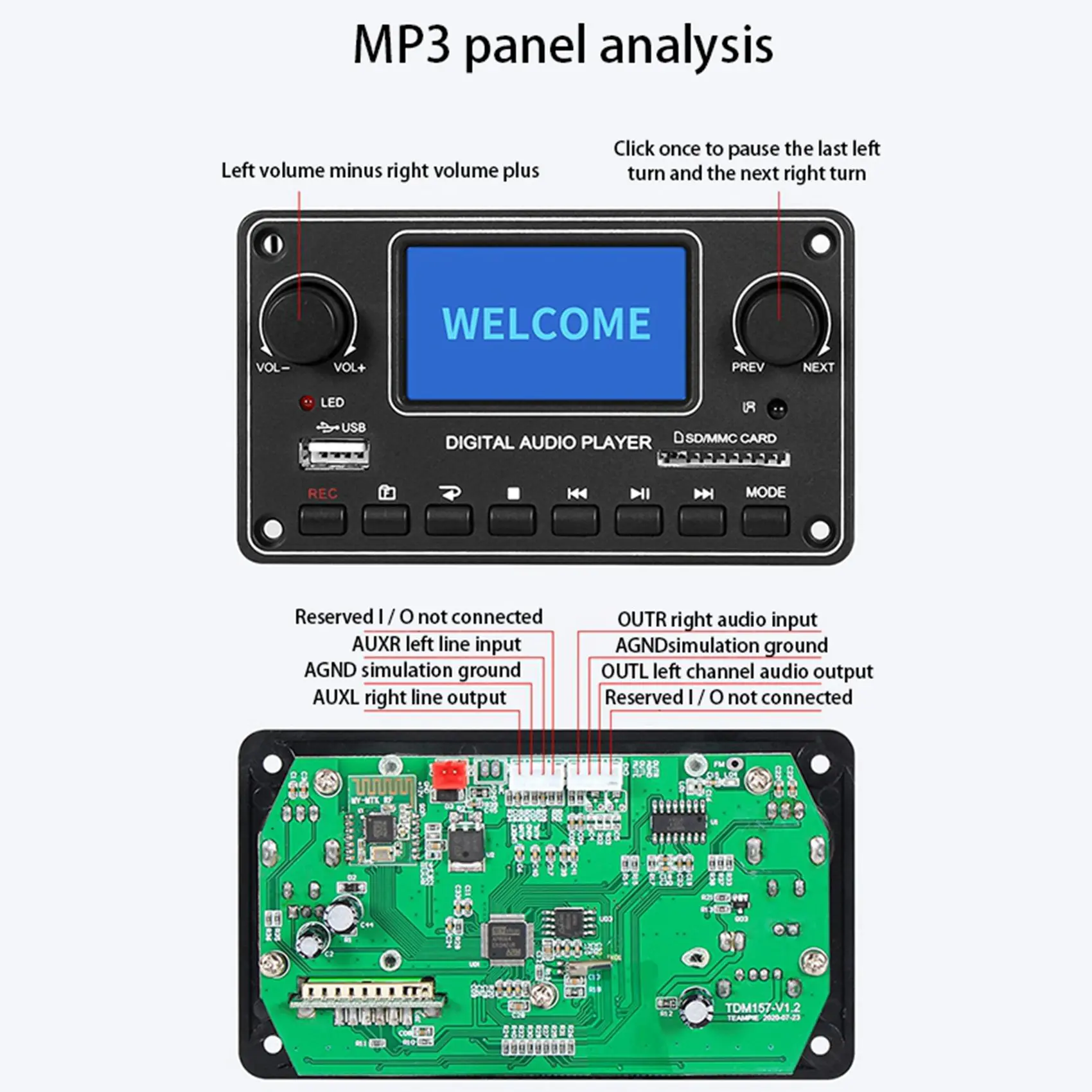 2X TDM157 MP3 Player Decoder Board High Quality Digital Audio Player USB SD BT Music Player Module