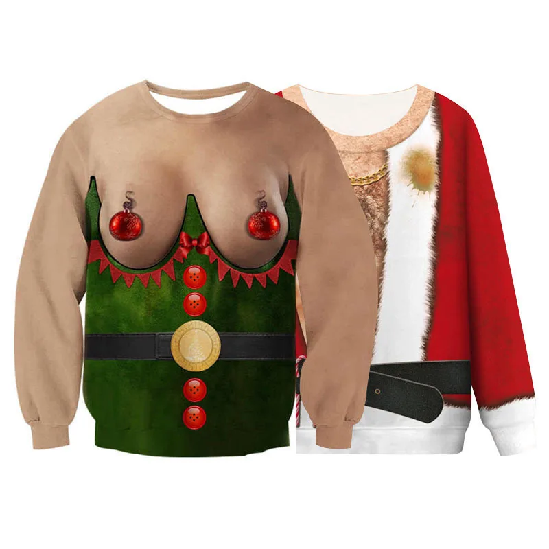 

2022 Christmas Round Neck Sweater Snowflake Hooded Sweater Elk Hooded Sweatshirt Men's Loose Sweater Women's Bottoming Top Anime