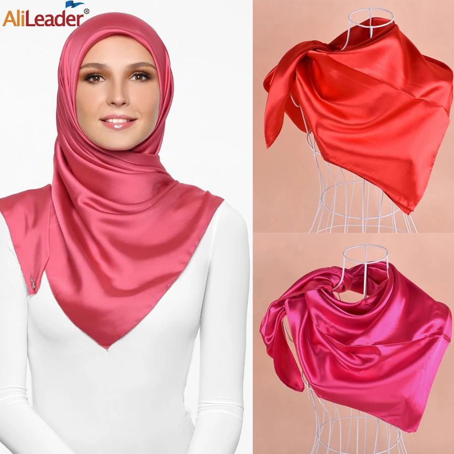 Большой атласный шарф 90*90 см бандана платок для волос Женская шаль повязка на
