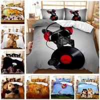 3d animal theme bedding set queenking size black dog duvet cover set cute music dog printed comforter cover for kids teen boys