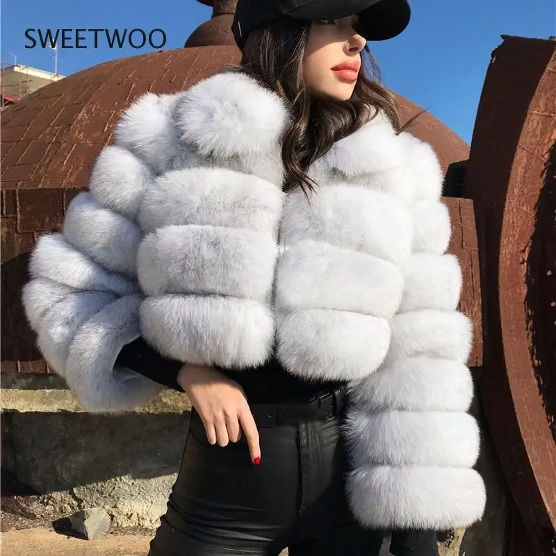 Turn Down Collar Faux Fur Coat Women 2022 Winter Thicken Warm Zipper Short Outwear Woman  Fake Furry Coats Tide Slim