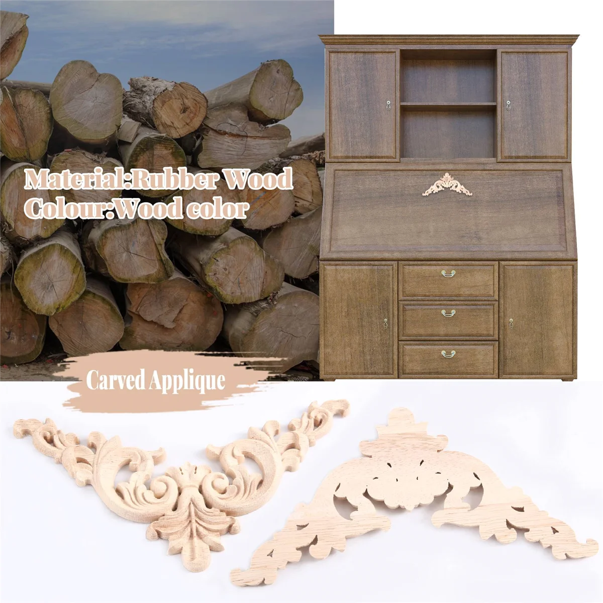 15*15 см резиновая деревянная резная угловая аппликация изысканная неокрашенная