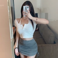 pink crop top short sleeved t shirt female new korean design sense tight pink knitted cropped top summer niche compassionate
