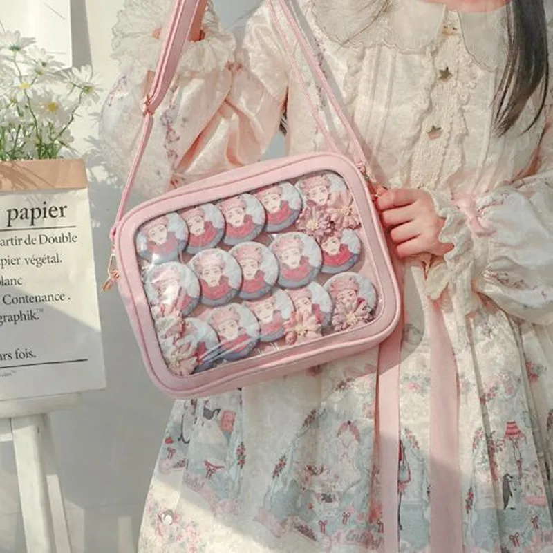 

Girls Kawaii Ita Bag for Women Transparent PVC Pocket Messenger Bag JK Sweet Lolita Shoulder Bag Jelly Purses and Handbags