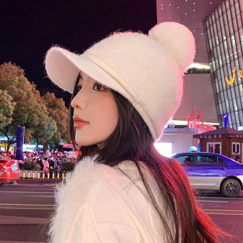 Женская осенне-зимняя корейская модная бейсболка зимняя универсальная меховая