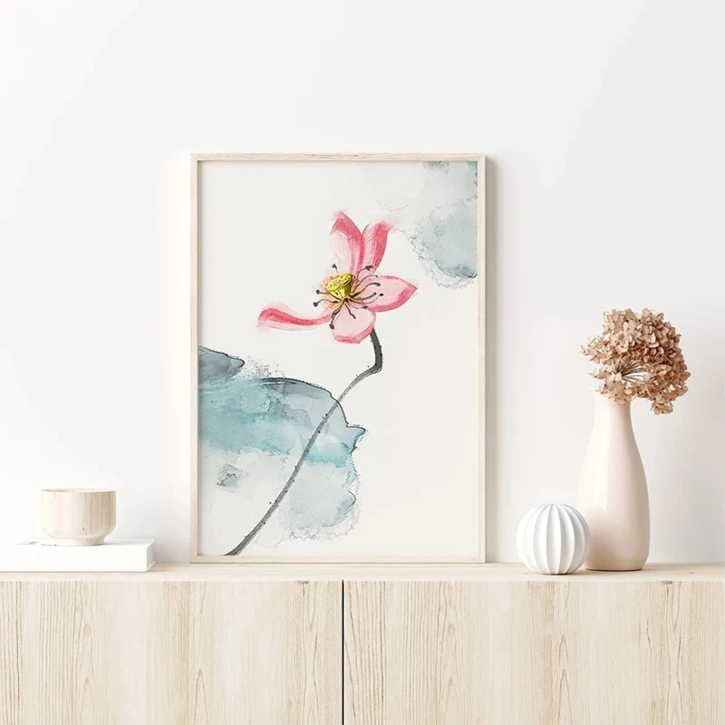 

New Chinese Style Watercolor Ink Painting Lotus Flowers Zen Picture Canvas Prints Posters For Living Room Wall Art Decoration