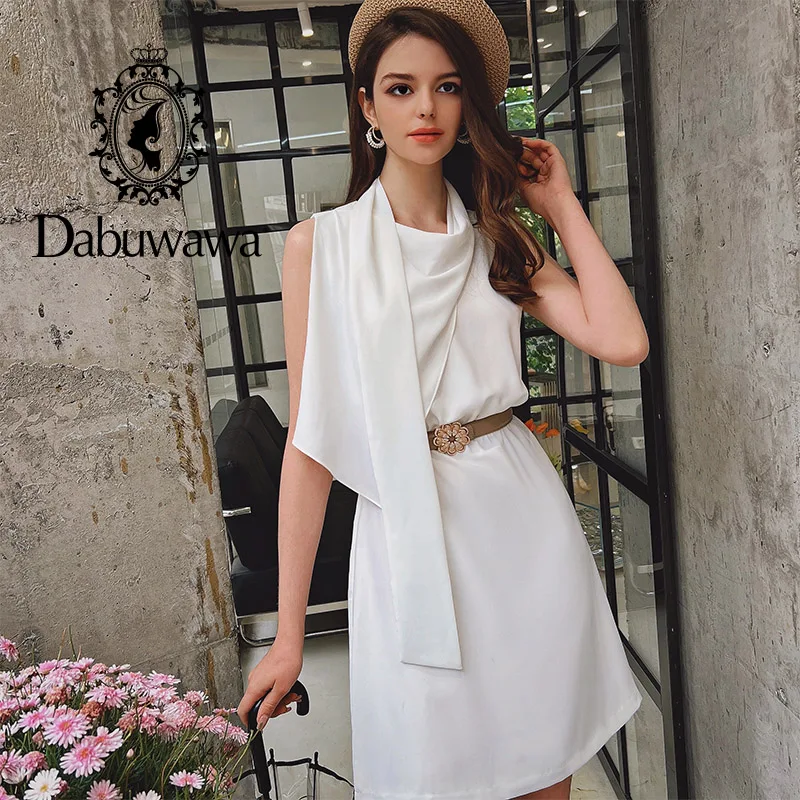 

Dabuwawa Sleeveless Women Summer Dress Chic Elegant A-Line Beach Sundress Female Sexy Ruffle Neck Mujer Vestido DF1BDR004