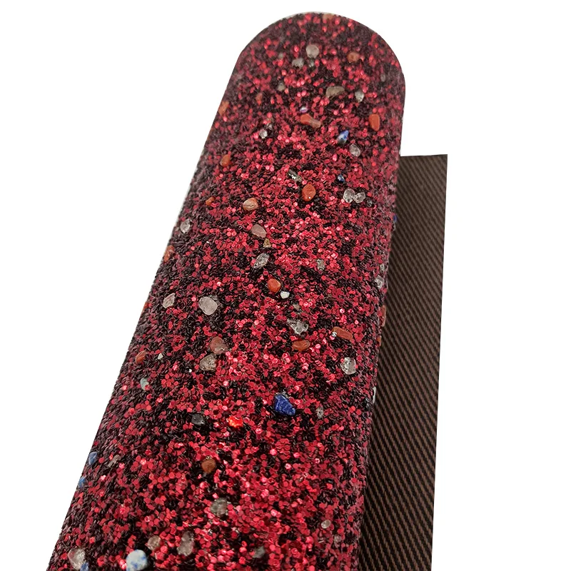 

3D Stone Sequins Dark Multicolored Chunky Glitter Faux Leather Fabric Sheet For Wallpaper/DIY Accessories/Decorative