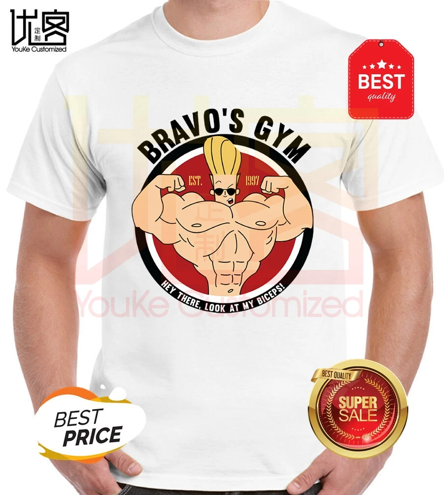 

Johnny Bravo T-Shirt Gym Mens Funny Bodybuilding Training Top Weightlifting men's women's 100% cotton short sleeves tops tee