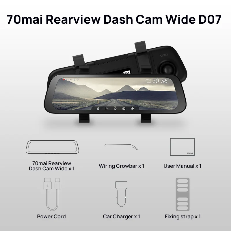  9.35 Inch Full Screen 70mai Rearview Dash Cam Wide 1080P Auto Cam 130FOV 70mai D07 Mirror Car Recorder Stream Media Car DVR 