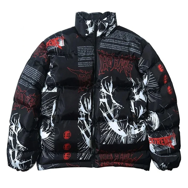 

Hip Hop Men Women Padded Jacket Japanese Style Warm Coat Windbreaker Harajuku Style Winter Warm Parka 2022