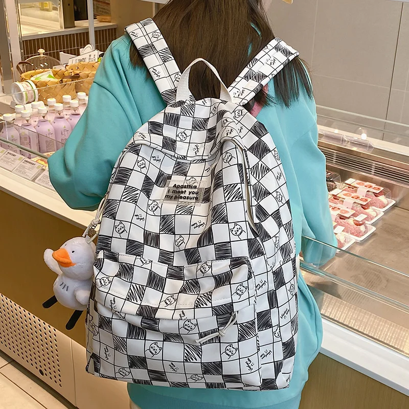 

Fashion Plaid Women Backpack Waterproof Nylon School Backpacks Shoulder Bags for Women New Light Travel Bag for Girls Back Pack