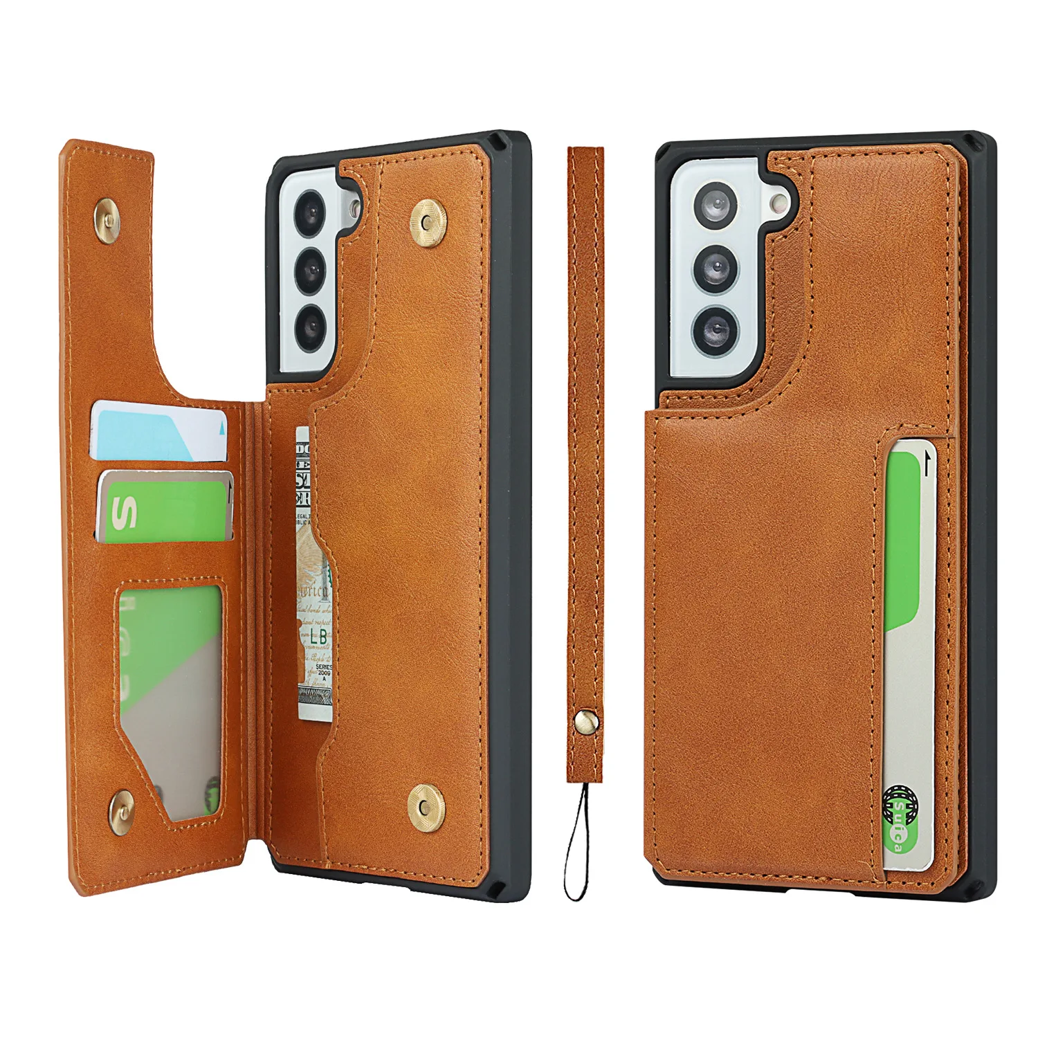 

For Samsung S215g Mobile Phone Case S21ultra 5g Note10 Plus S20 Fe A20/a30 Button Flip Lanyard Card Anti-fall Leather Shell