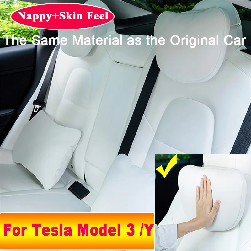 

For Tesla Model 3 2016 - 2022 Model Y Headrest and lumbar support Neck pillow leather Seat cushion Car Seat Neck Rest Model3
