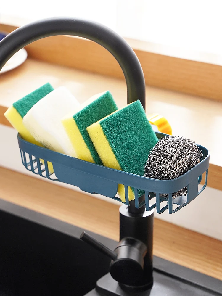 

Faucet storage rack kitchen creative sink drainage rack hole free dishwashing cloth sponge brush pool storage rack