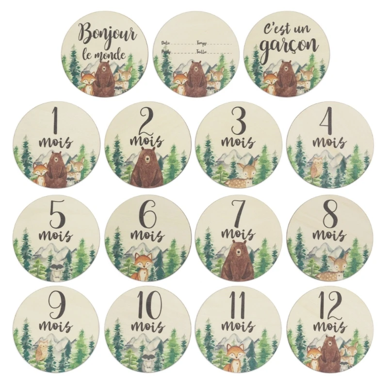 

6pcs Baby Monthly Milestone Cards Double Sided Wooden Growth Card for Newborn Photography Props Birthday Gifts