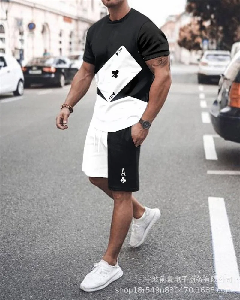 Men Set Summer Men's Letter Printed O-Neck Short Sleeve Tops and Shorts Fashion Sports Leisure Suit Men Two Piece Sets