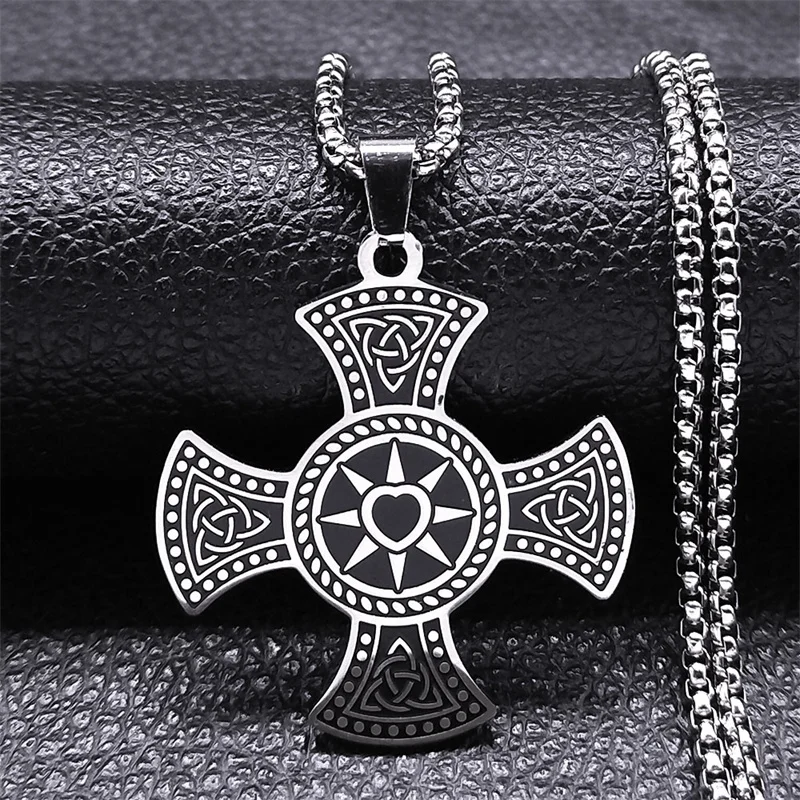 

Celtic Knot Cross Heart Necklace Stainless Steel Infinity Trinity Knot Triquetra Necklaces Witch Protection Jewelry collares