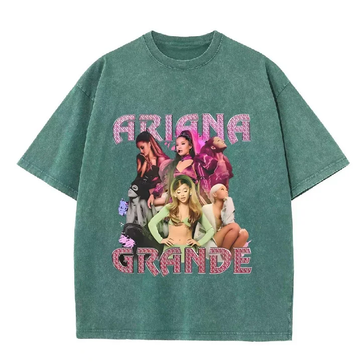 Фото Футболка с эффектом потертости Ariana Grande в стиле хип-хоп ретро, уличная одежда, летние топы с коротким рукавом, футболки для мужчин и женщин №2