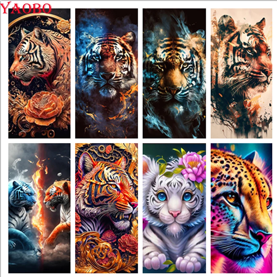 

Large Dream Tiger Flower Diamond Painting Full Square Diamond Mosaic Needlework Embroidery Cross Stitch Animal Rhinestone Decor