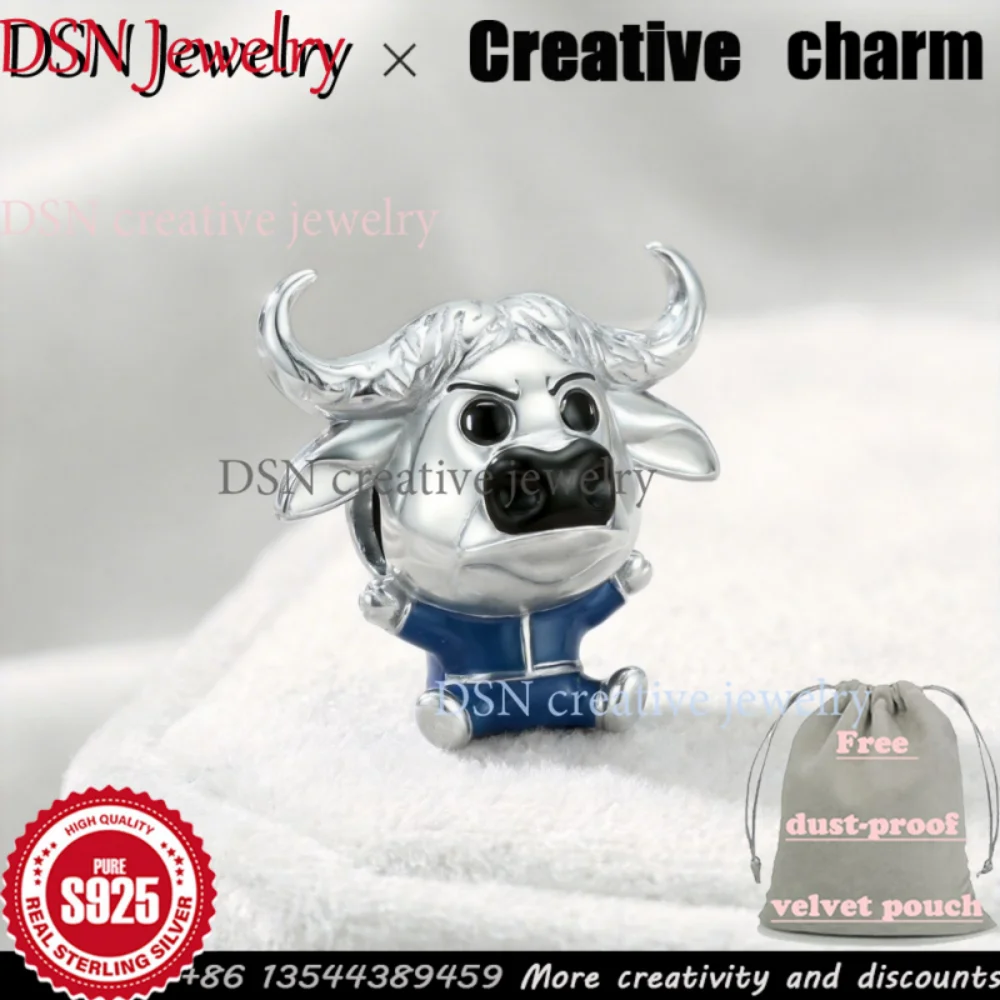 Фото Дизайнерский мультяшный шарм DSN Jewelry из серебра S925 с изображением бивола Чифа Бого для браслетов Pan, бусины для самостоятельного изготовления, подарок для любителей животных №1