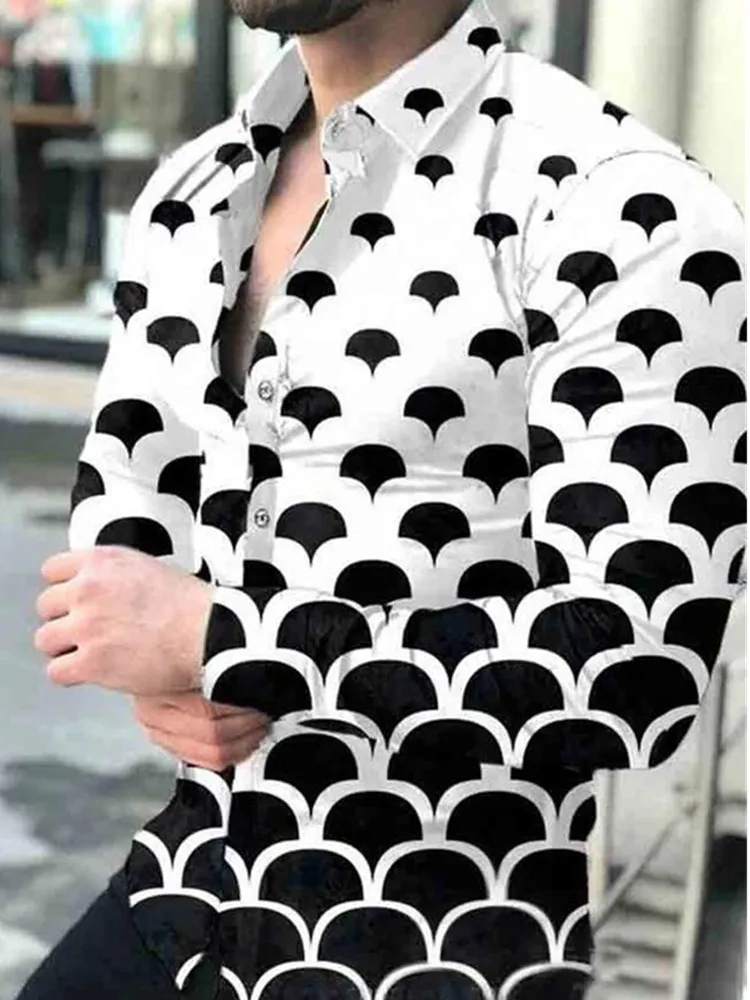 Рубашка мужская с длинным рукавом Классическая принтом на пуговицах деловой