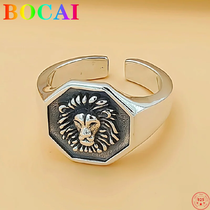 

BOCAI S925 Sterling Silver Rings 2022 New Fashion Lion Head Adjustable Domineering Punk Pure Argentum Hand Jewelry for Men