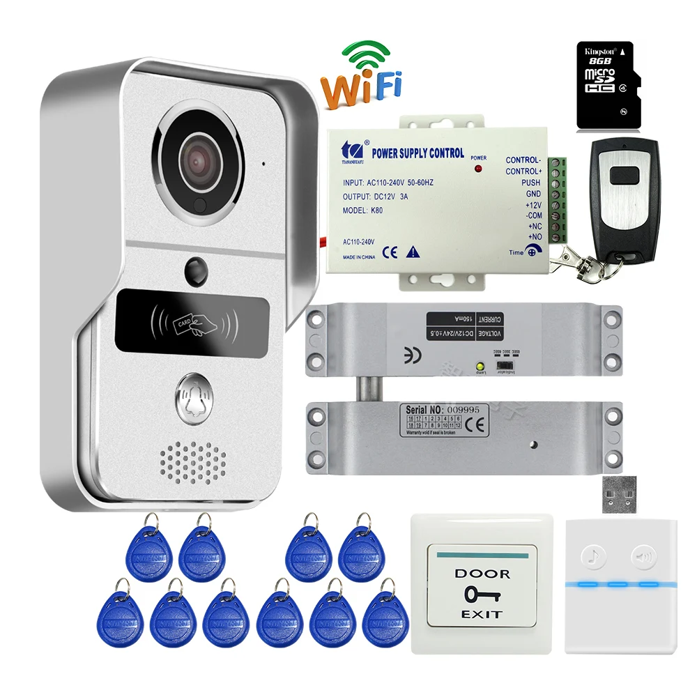 Беспроводной видеодомофон с дистанционной разблокировкой, Wi-Fi, 1080P
