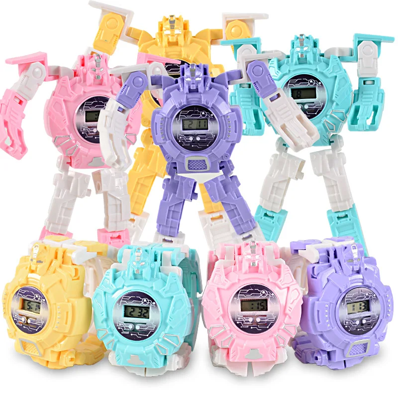 

Children Watch Cartoons Childrens Watches Deformation Robot 3D LED Digital Kids Watch Creative Children's Model Toy Watchs