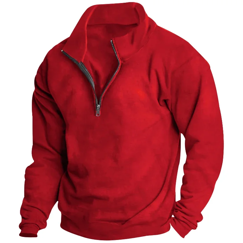 

Winter new men's hoodie, solid color top, zippered collar.