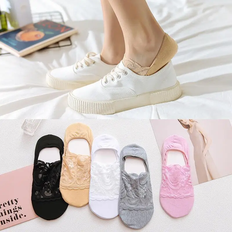 

Spring and summer new sexy lace ladies invisible shallow mouth non-slip boat socks female elastic breathable socks