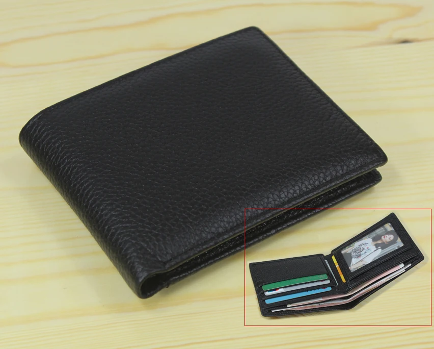 

Мужской кошелек из натуральной кожи, складной бумажник двойного сложения с зажимом для денег, черный клатч, WL003