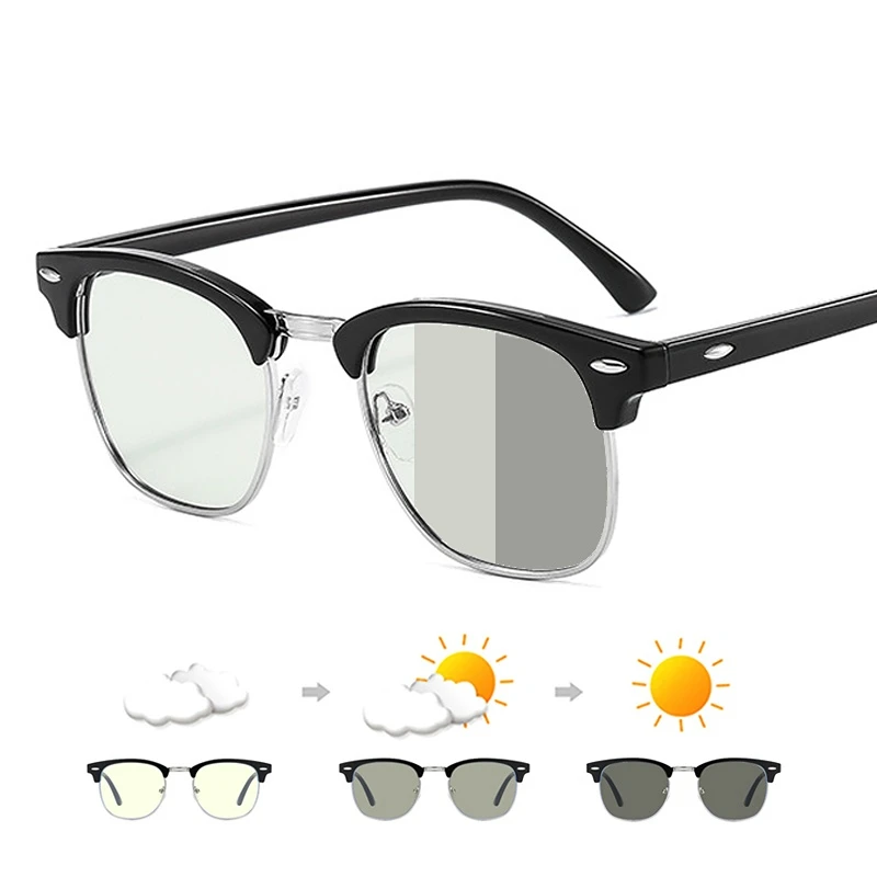 

Semi Rimless Photochromic Glasses Men Anti Blue Light Blocking Color Changing Eyeglasses Square Computer Ray Retro Women Eyewear