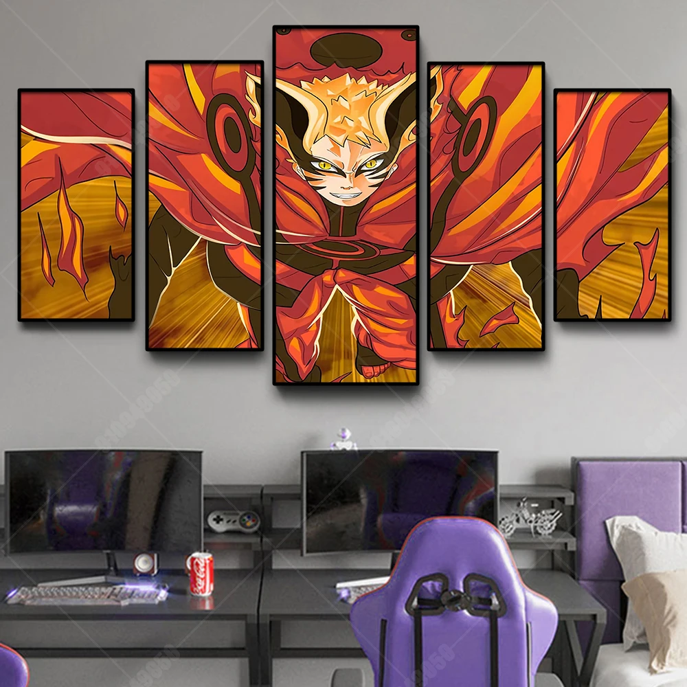 

5 панелей постер Наруто Классическая Картина на холсте из аниме принты блогеры режим тяжелых частиц HD украшение для дома настенное искусств...