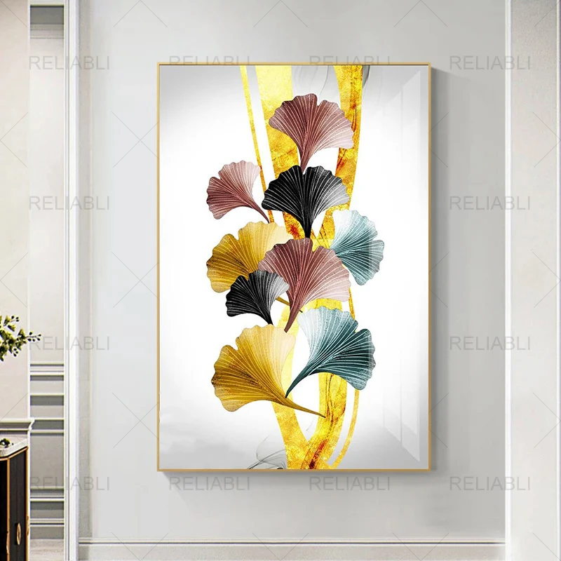 Золотой гинкго билоба абстрактные листья плакат и принты Современная Картина на