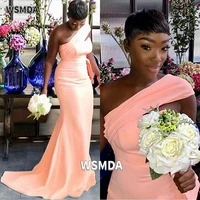 2021 african one shoulder bridesmaid dresses wedding party gowns long elastic satin black girls maid of honer dress