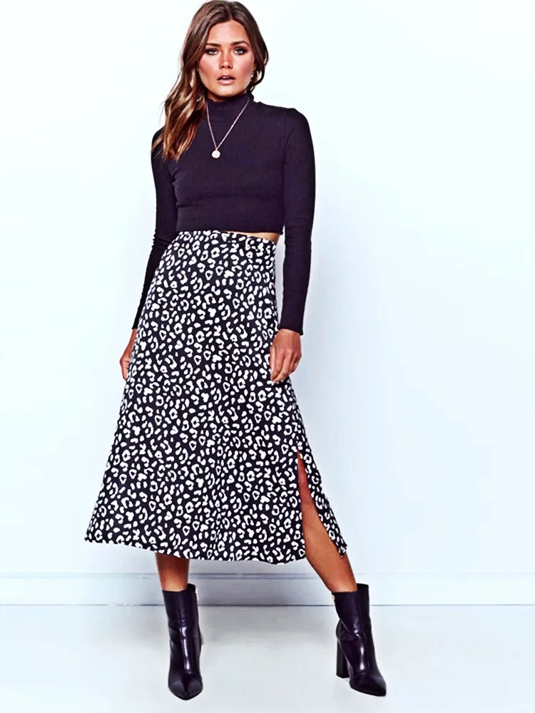 

Женская шифоновая юбка с разрезом, Повседневная Длинная юбка на молнии с леопардовым принтом, весна-лето 2022