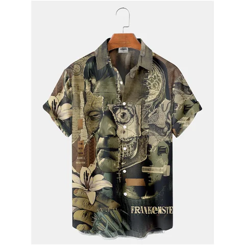 Рубашка мужская с 3d принтом, винтажная с фильмами «ужасы», уличная одежда в ретро стиле, гавайская одежда, лето 2022