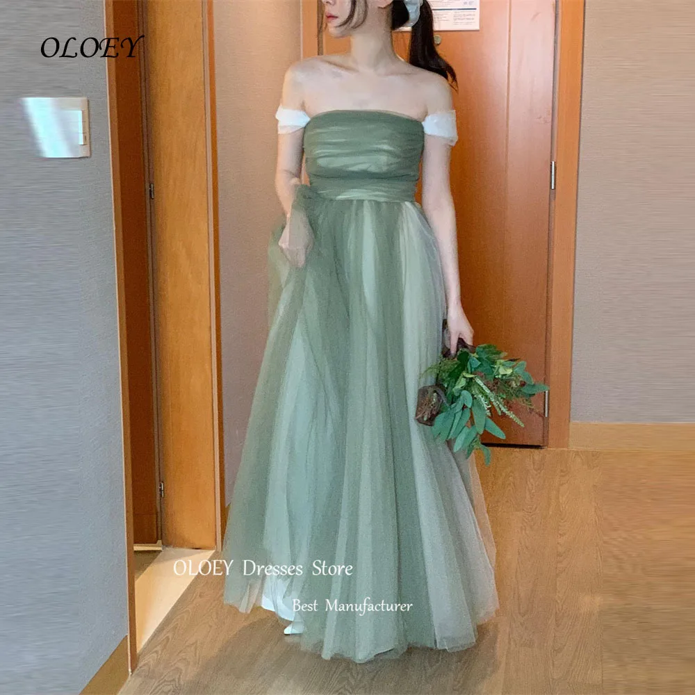 Женское вечернее платье с открытыми плечами OLOEY зеленое в Корейском стиле для