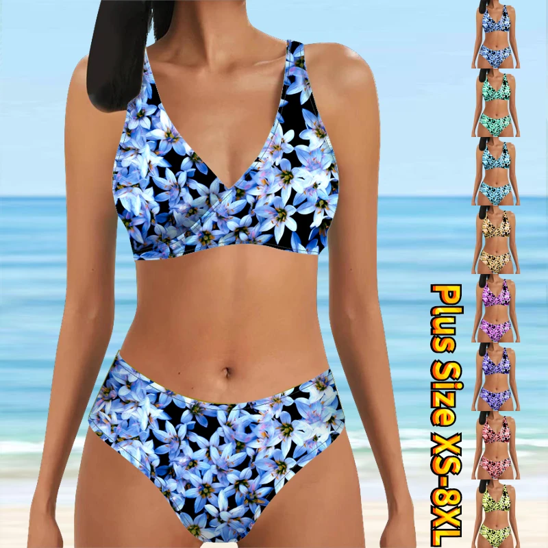 

Women New Design Printing Swimwear Two Piece Set Swimming Suit Women High Waist Bathing Suit Bath Suit Loose Bikini Swimsuits