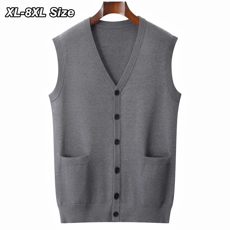 2023 Spring Men's Knitted Vest V-neck Sleeveless Cardigan Sweater Large Size Business Casual Loose Brand Clothes 6XL 7XL 8XL