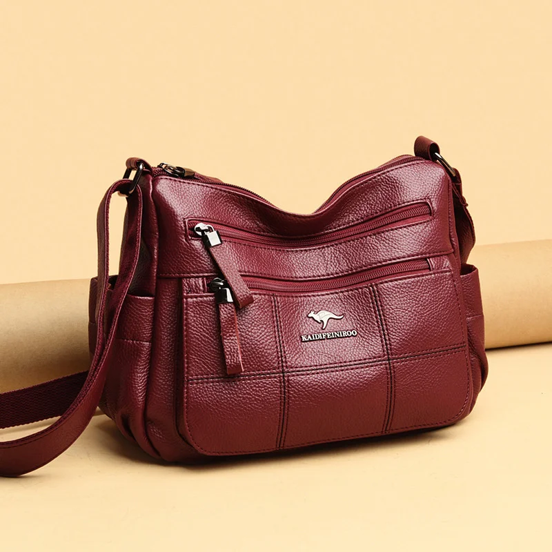 

high quality luxury brand Genuine leather mother-in-law mommy Classic solid color lychee pattern women's Casual diagonal shoulde