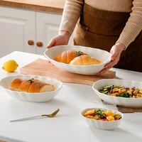 creative new pure white ceramic tableware large capacity multifunctional bowl and plate household salad bowl and plate