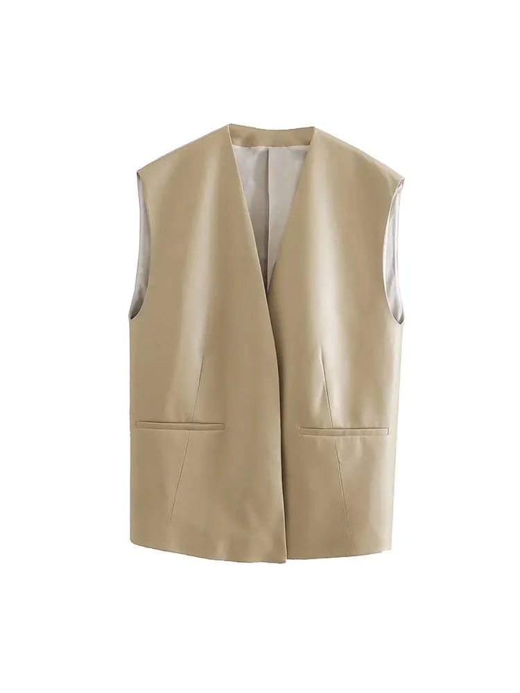 

Nlzgmsj ZBZA 2022 Women Jacket Coat Sleeveless Long Vest Fashion Pocket Jacket Office Retro Slim Suit Vest Women 202203