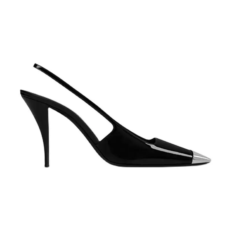High Heels Summer New Metal Square Head Black Stiletto Baotou Ladies One Word Belt Sandals Banquet Wedding Dress Shoes 4 High Heels Summer New Metal Square Head Black Stiletto Baotou Ladies One Word Belt Sandals Banquet Wedding Dress Shoes 4