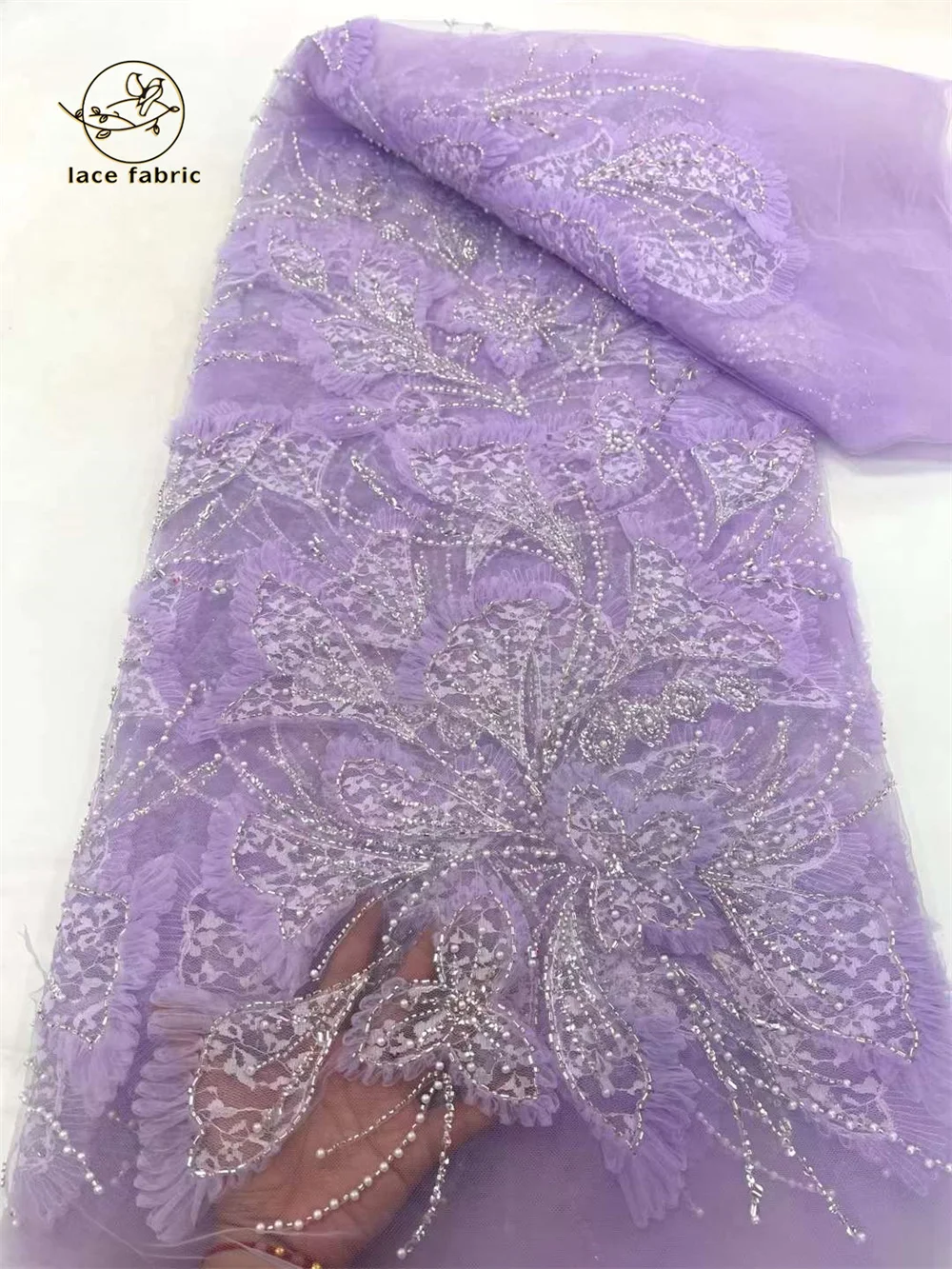 Новый дизайн африканская бисерная кружевная ткань 2024 высокое качество 3D стиль