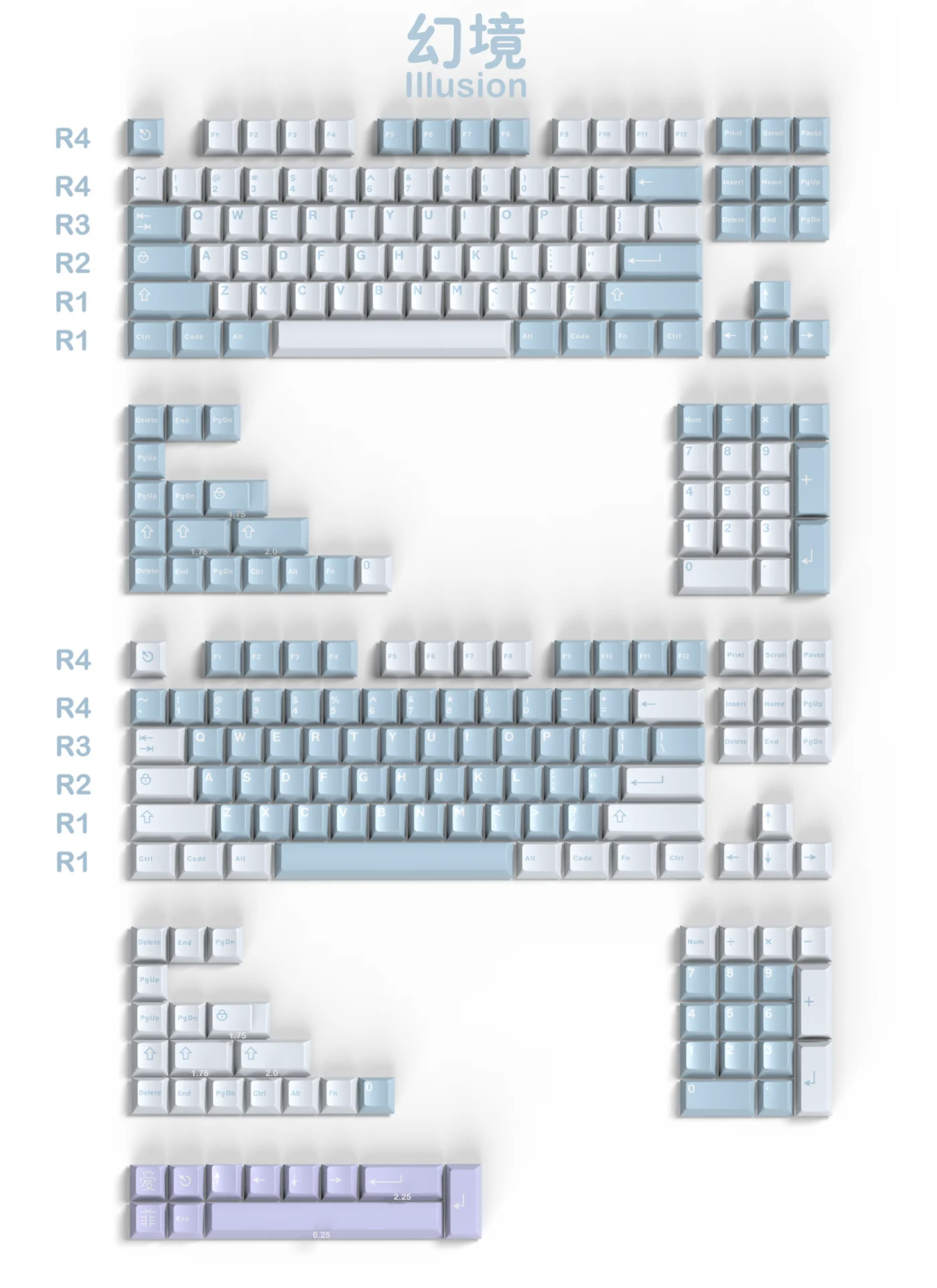 

253 Keys/set Aifei Icon GMK Illusion Keycaps ABS Double Shot Key Caps Cherry Profile Keycap For 61 64 68 84 87 96 980 104